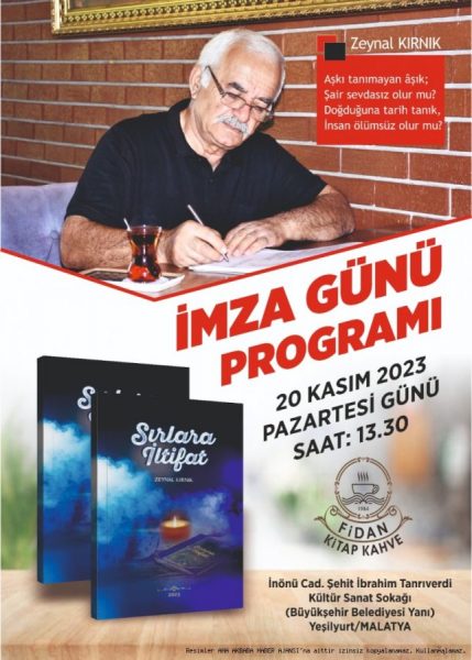 Şair Zeynal Kırnık 20 Kasım’da imza günü düzenliyor