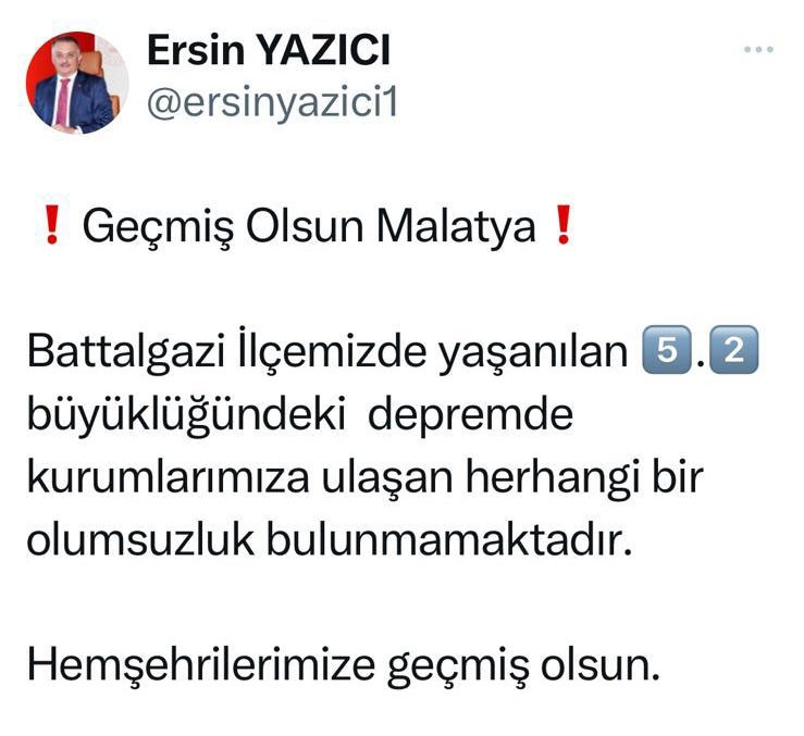 Malatya Valisi Yazıcı: “Depremde herhangi bir olumsuzluk yok”